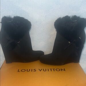 Louis Vuitton Black Fur Heeled Boots